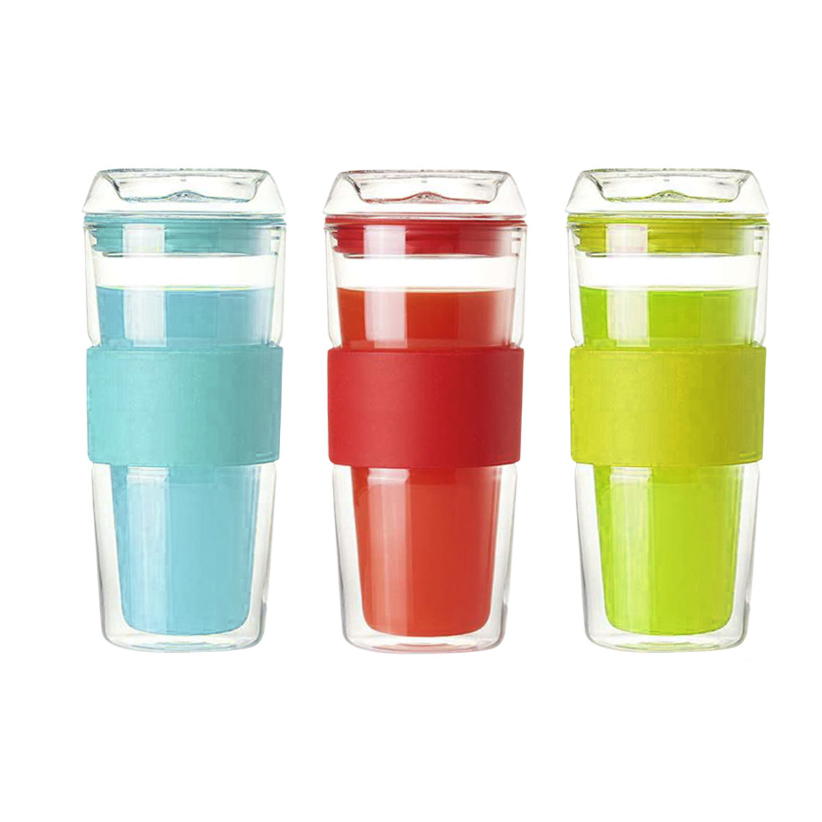 Double Wall Glass Tumbler with Silicone Sleeve (420ml)